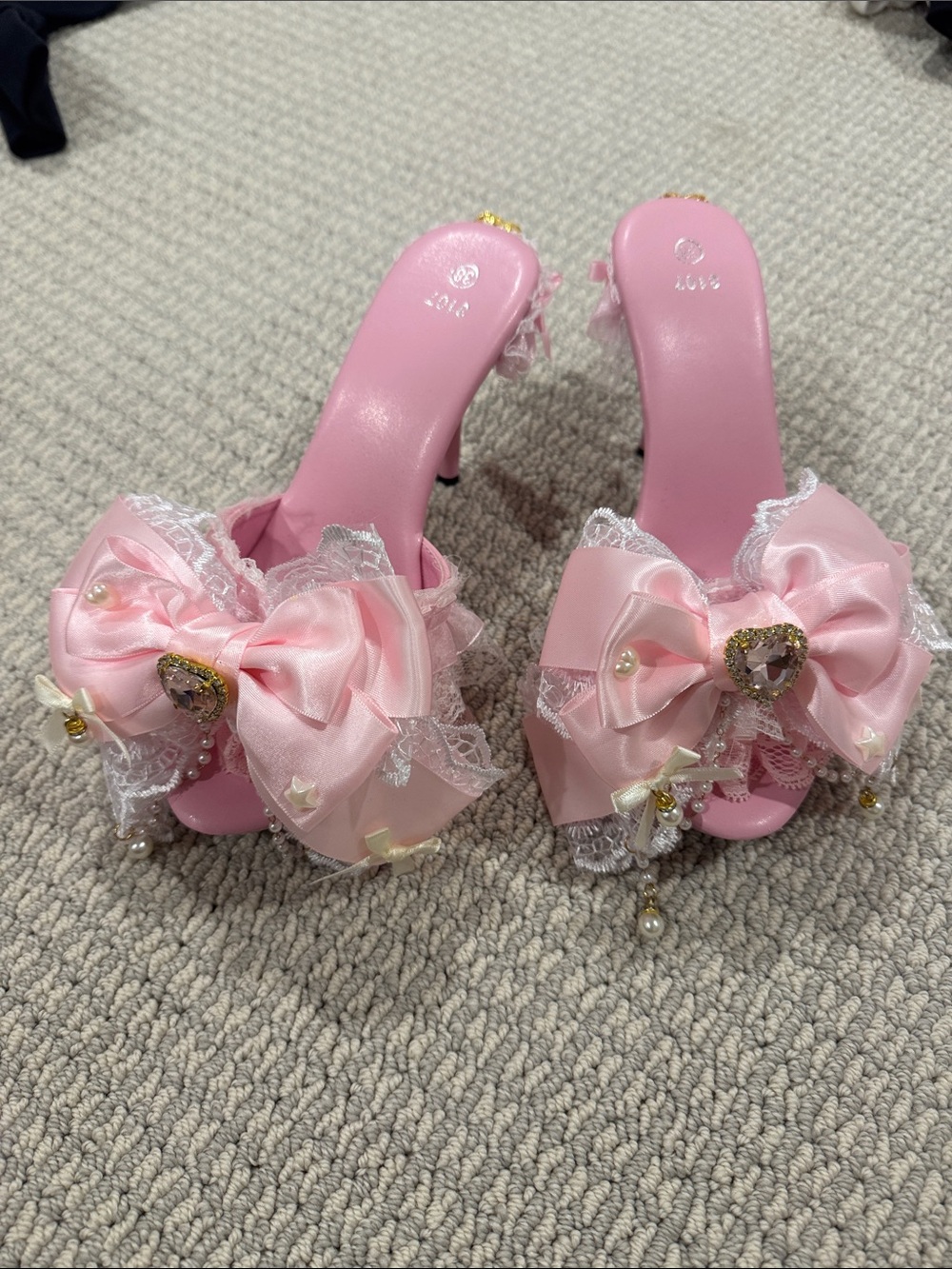 Pink Bow Embellished Women’s Heeled Slides